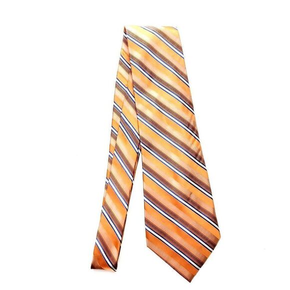 Pierre Cardin Silk Tie Woven Orange Striped Wide - Picture 6 of 6